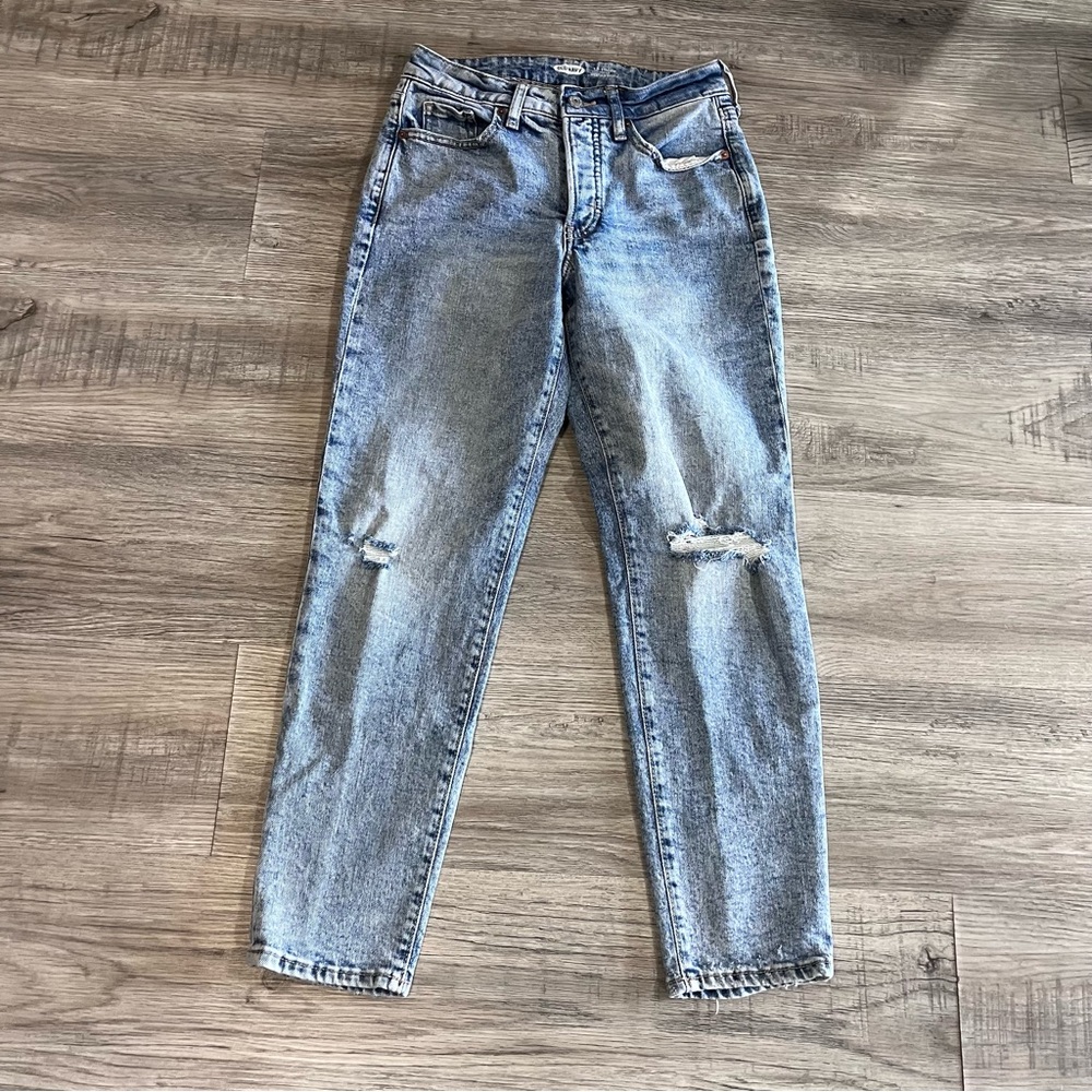 Old Navy OG Straight High Rise Jeans size 0 with button fly and distressing